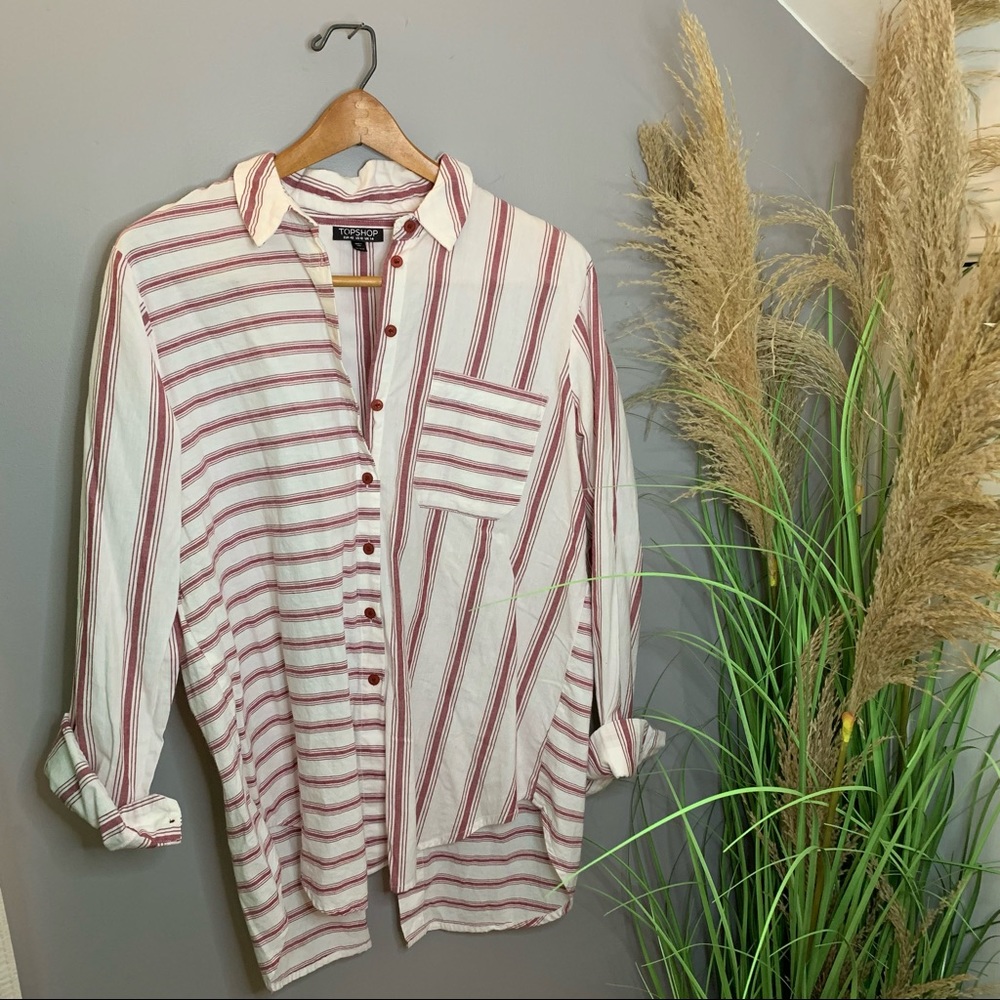 Topshop Open Back Button Down Striped Top - image 3